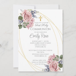 Rosa Rose Floral Erste Heilige Kommune Einladung