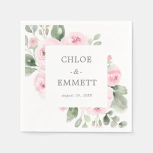 Rosa Rose Floral Eukalyptus Wedding Napkins Serviette