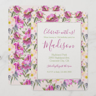 Rosa Rose Floral Geburtstag Einladung