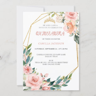 Rosa Rose Floral Quinceanera Blush Butterfly Tipp Einladung