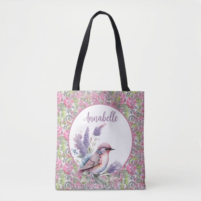 Rosa Rose Floral Scroll Tasche (Vorderseite)