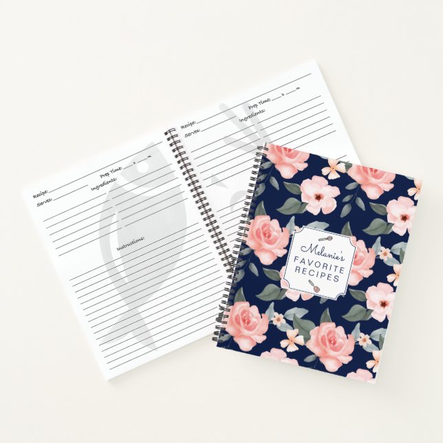Rosa Rose Florals & Sage Leaf Foliage Rezept Notizbuch (Innenseite)
