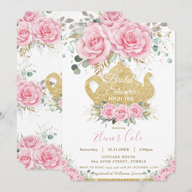 Rosa Rose Florenz Brautparty Hoher Tee Party Einladung (Vorne/Hinten)