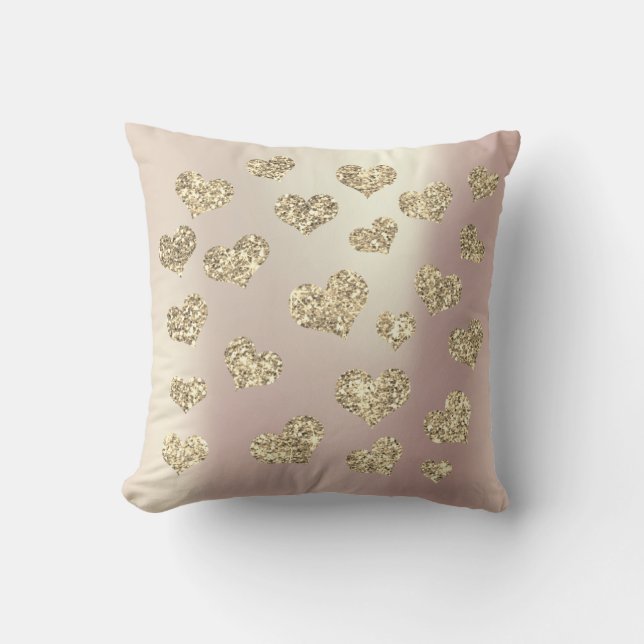 Rosa Rose Foxier Gold Glitzer Blush Funkelnd Herz Kissen (Vorderseite)