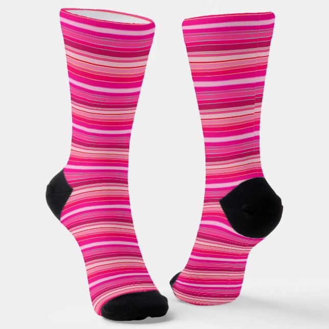 Rosa, Rose, Fuscia, Flamingo Streifen Farbenfroh S Socken (Gewinkelt)