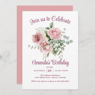 Rosa Rose Geburtstagsparty Einladung