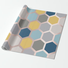 Rosa Rose Gelb Blaue Geometrie Honeycomb Hexagon Geschenkpapier