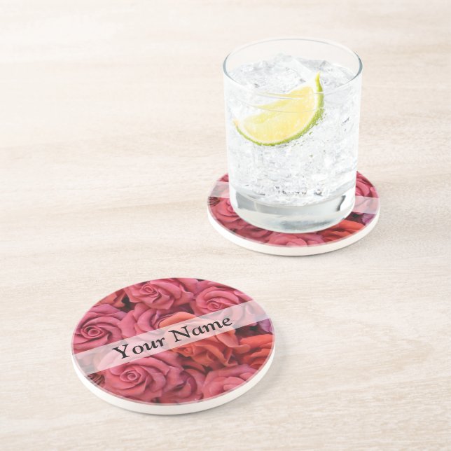 Rosa Rose Getränkeuntersetzer (Seite)