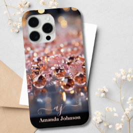 Rosa Rose Glitzer Mit Monogramm Edelsteine Case-Mate iPhone Hülle