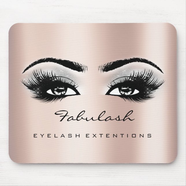 Rosa Rose Glitzer Name Beauty Lashes Grau Mousepad (Vorne)
