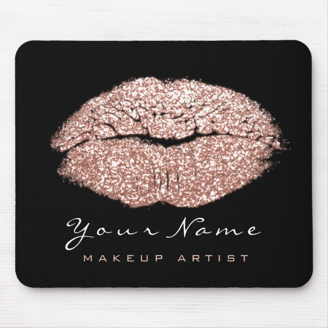 Rosa Rose Glitzer Name Makeup Lips Kiss Mousepad (Vorne)