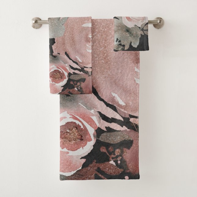 Rosa Rose Glitzer Rose Dunkle Blütengläser Elegant Badhandtuch Set (Insitu)