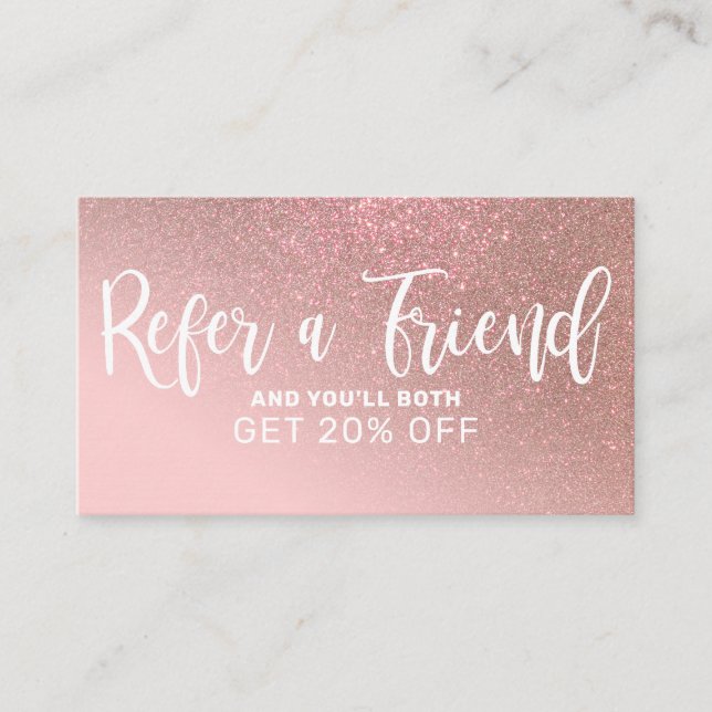 Rosa Rose Glitzer Rose Gradient Typografie Empfehlungskarte (Vorderseite)