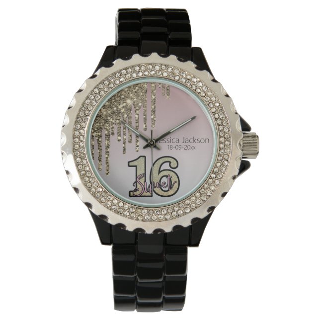 Rosa Rose Gold 16 . Geburtstag Armbanduhr (Vorderseite)