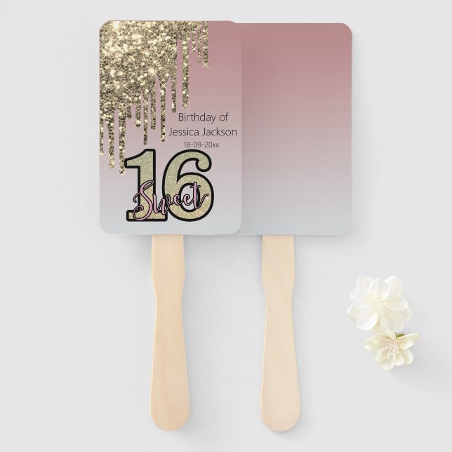 Rosa Rose Gold 16 . Geburtstag Fächer (Vorne und Hinten)