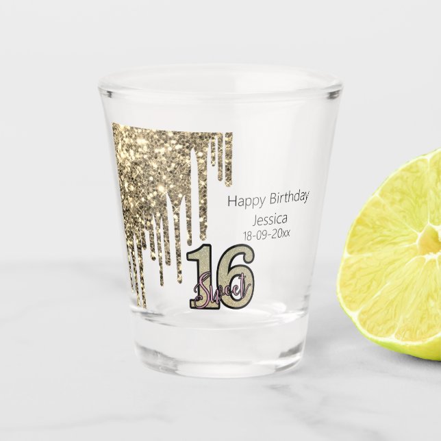 Rosa Rose Gold 16 . Geburtstag Schnapsglas (Vorderseite)