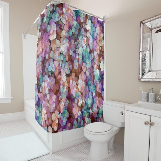 Rosa Rose Gold Aquamarin Mosaik Millefiori Blume Duschvorhang (Beispiel)