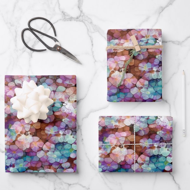 Rosa Rose Gold Aquamarin Mosaik Millefiori Blume Geschenkpapier Set (Vorderseite)