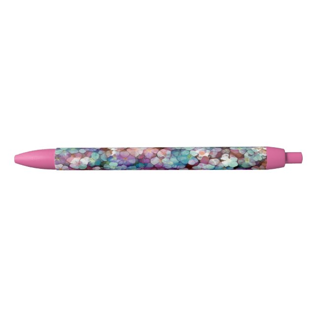Rosa Rose Gold Aquamarin Mosaik Millefiori Blume Kugelschreiber (Vorderseite)