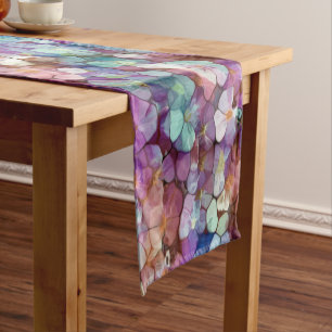 Rosa Rose Gold Aquamarin Mosaik Millefiori Blume Kurzer Tischläufer