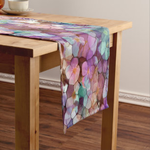 Rosa Rose Gold Aquamarin Mosaik Millefiori Blume Kurzer Tischläufer