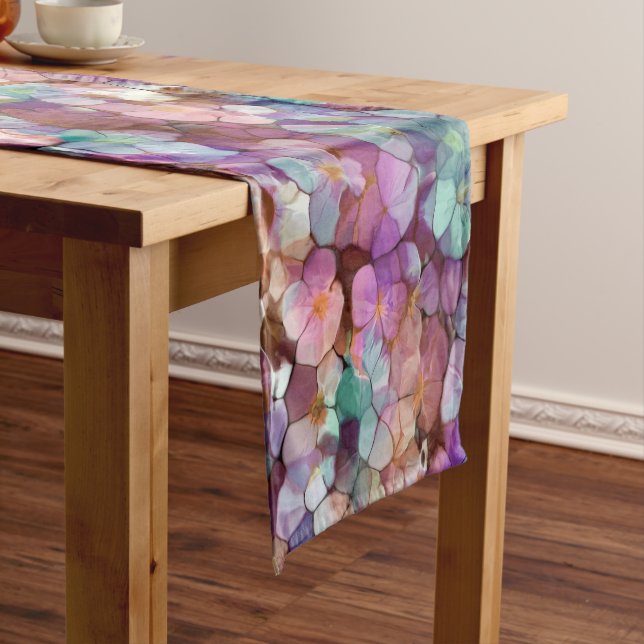 Rosa Rose Gold Aquamarin Mosaik Millefiori Blume Kurzer Tischläufer (Beispiel)