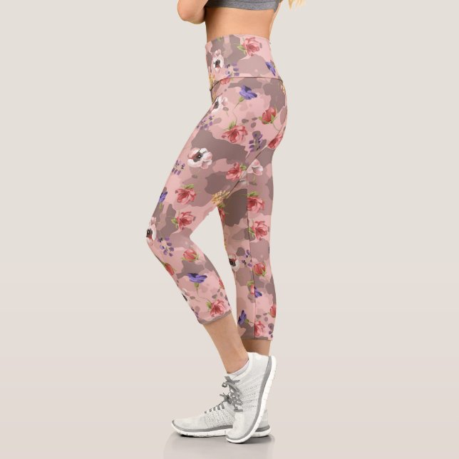 Rosa Rose Gold Blume Army Camouflage Camouflage Capri Leggings (Links)