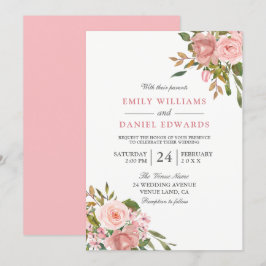 Rosa Rose Gold Blume Elegante Hochzeit Einladung