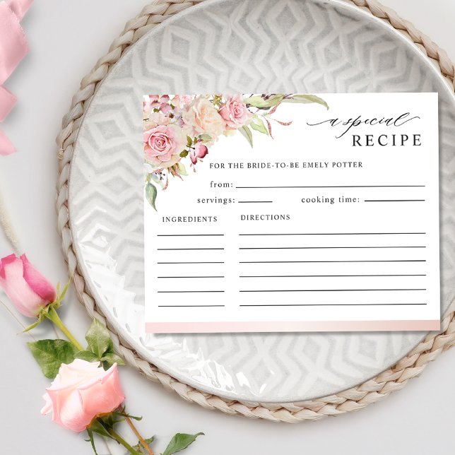 Rosa, Rose Gold Blumenkarte Brautparty Rezept Kart (Von Creator hochgeladen)