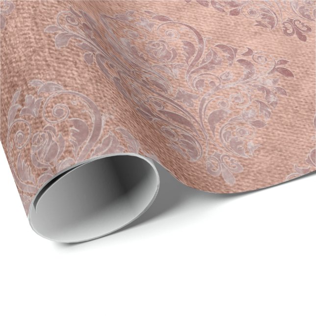 Rosa Rose Gold Blumenpulver Einmalige Damaske Geschenkpapier (Rolleneckpunkt)