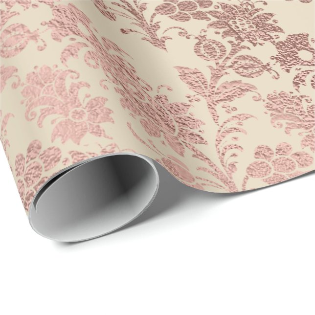 Rosa Rose Gold Blumenpulver Elfenbeinlinen Geschenkpapier (Rolleneckpunkt)