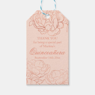 Rosa Rose Gold Blumenzettel Quinceanera Geschenkanhänger