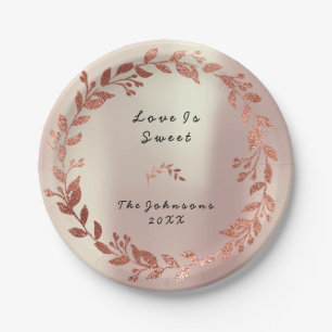 Rosa Rose Gold Blush Blumenreath Bridal Wedding Pappteller