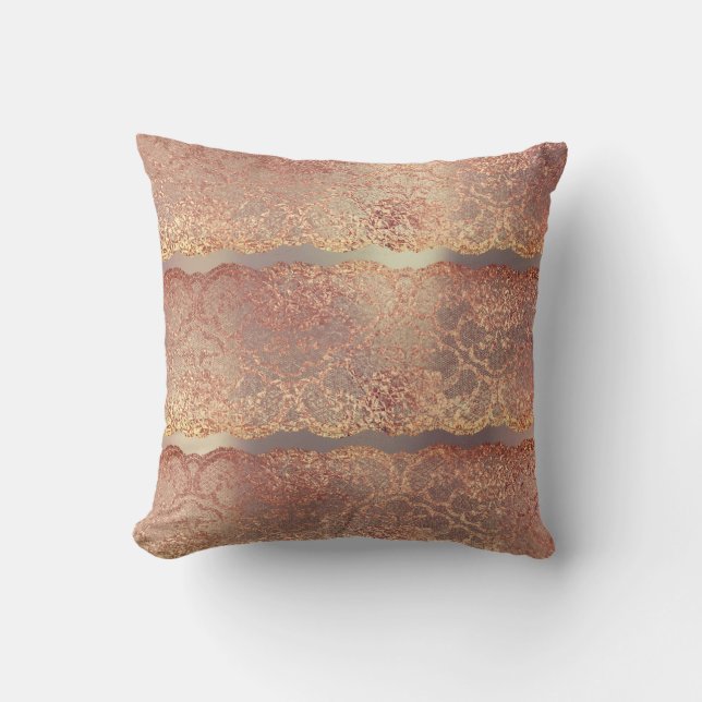 Rosa Rose Gold Blush Blütenspitze Peak Kissen (Vorderseite)