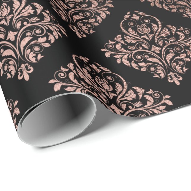 Rosa Rose Gold Blush Damask Bläserndes Ornament Sc Geschenkpapier (Rolleneckpunkt)