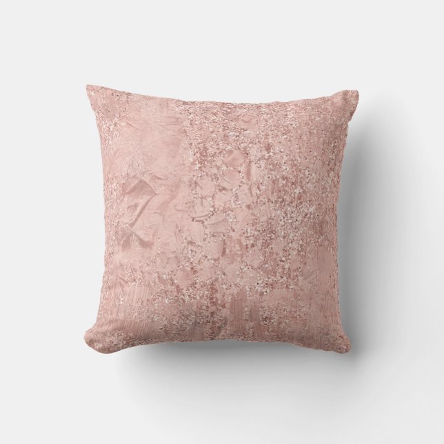 Rosa Rose Gold Blush Glitzer Shiny Glass Metallic Kissen (Vorderseite)