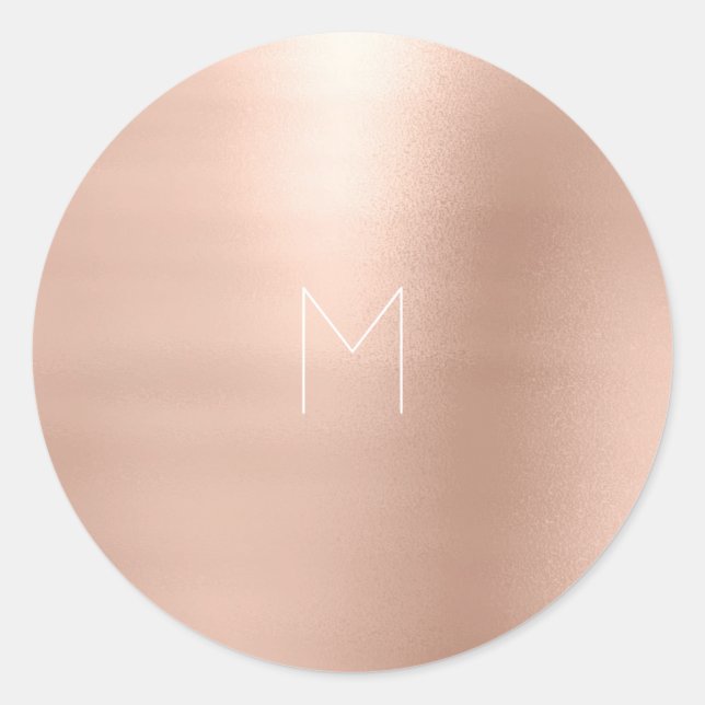 Rosa Rose Gold Blush Metal Monogram White Runder Aufkleber (Vorderseite)