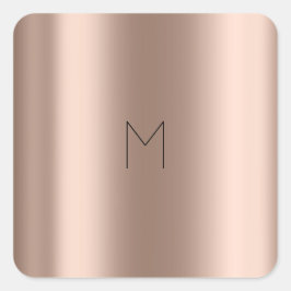 Rosa Rose Gold Blush Metal Name Minimal Monogramm Quadratischer Aufkleber