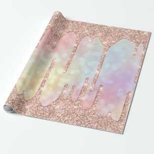 Rosa Rose Gold Blush Powder Tropfen Holograph Geschenkpapier
