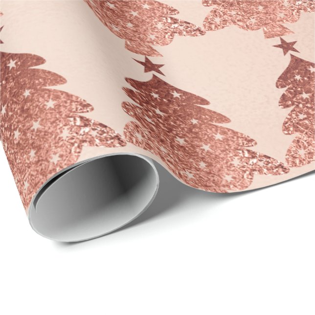 Rosa Rose Gold Blush Skinny Weihnachtsbaum Sterne Geschenkpapier (Rolleneckpunkt)