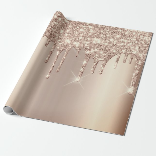 Rosa Rose Gold Blush Spark Powder Tropfen Glitzer Geschenkpapier (Ungerollt)