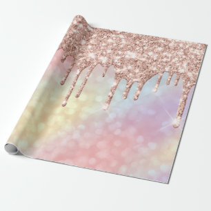Rosa Rose Gold Blush Unicorn HolographDrip Glitzer Geschenkpapier