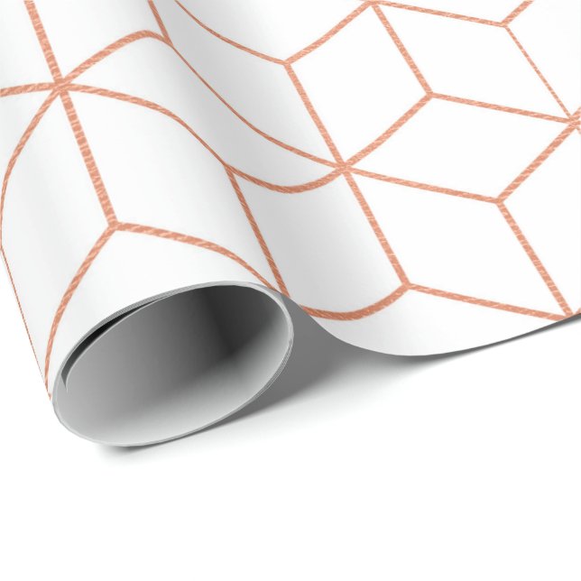 Rosa Rose Gold Blush Weiße Geometrie Quadrat 3D Geschenkpapier (Rolleneckpunkt)