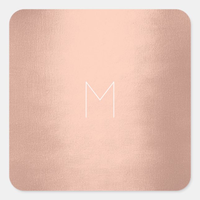 Rosa Rose Gold Blush Weißes Pulver Minimales Monog Quadratischer Aufkleber (Vorderseite)