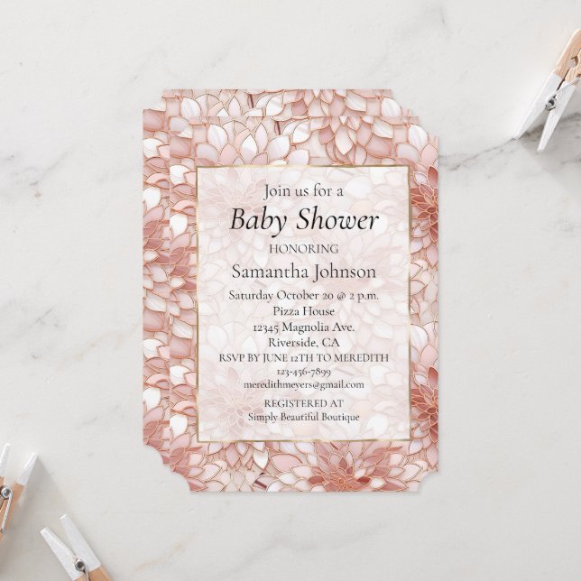 Rosa Rose Gold Blütendusche Einladung (Vorderseite/Rückseite Beispiel)