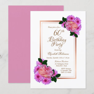 Rosa Rose Gold Border 60. Geburtstagsparty Einladung