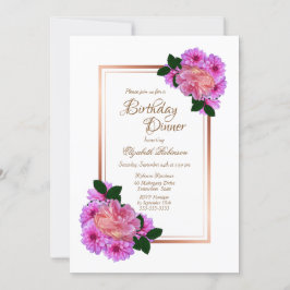 Rosa Rose Gold Border Birthday Dinner Einladung
