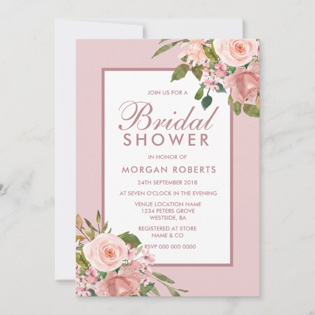 Rosa Rose Gold Brautparty Einladung (Vorderseite)