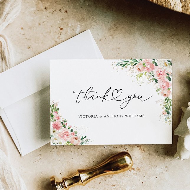 Rosa Rose Gold Brautparty Flat Rosa Rose Dankeskarte (Von Creator hochgeladen)