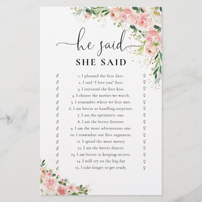 Rosa Rose Gold Brautparty Game (Vorderseite)